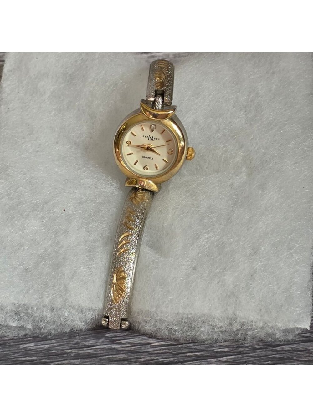LAExpress Ladies Gold & Silver Tone Quartz Watch With Engraved Design Band